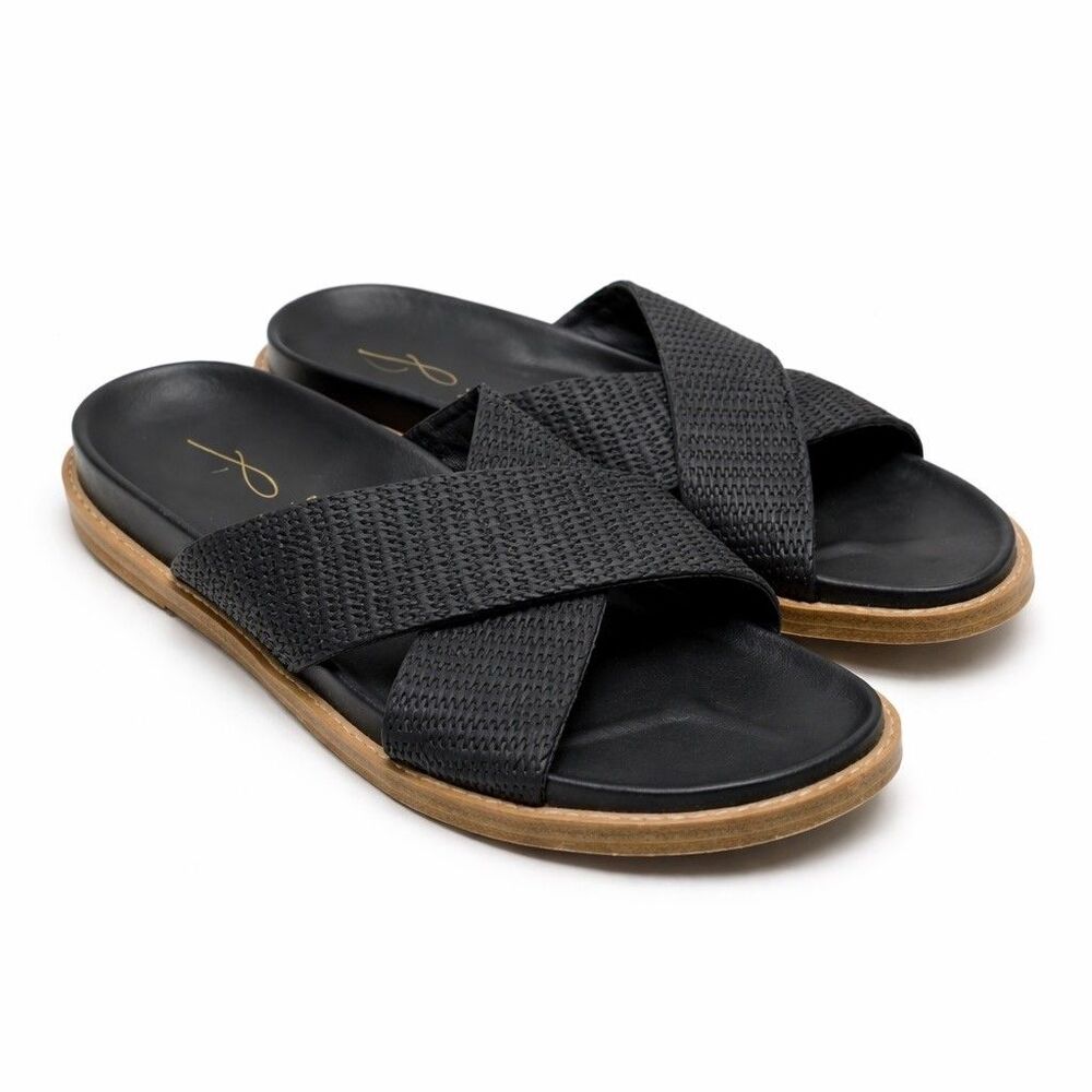 Joie Womens Size 8 Black Criss Cross Woven Sandal Slides Slip On Summer